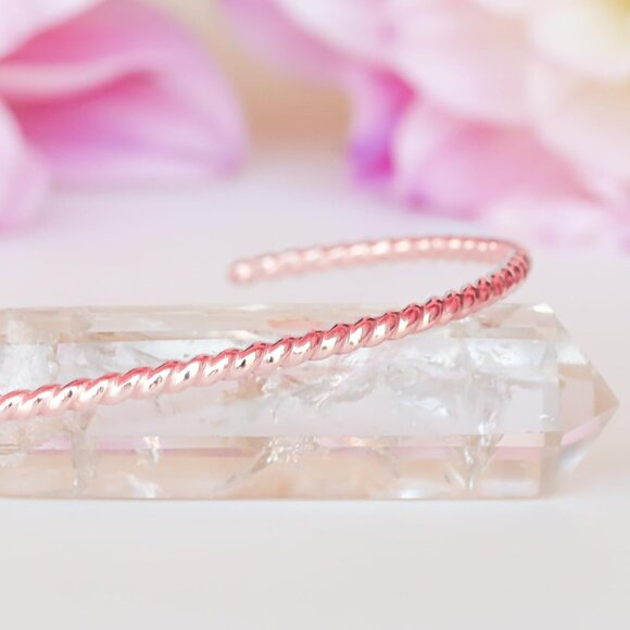 Lotus Stone Design Rose Gold Filled Twisted Rope Cuff Bracelet for Women, Medium - Picture 9 of 9